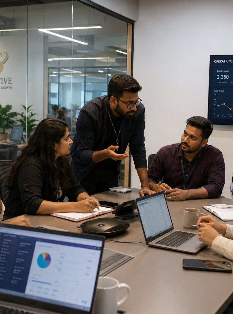 Ruminative team discussing business operations